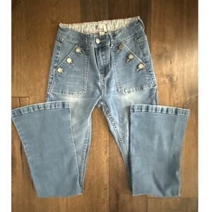 Roxy Flare Leg Jeans Size 28 Snap Pocket Light Wash Denim Sailor Style